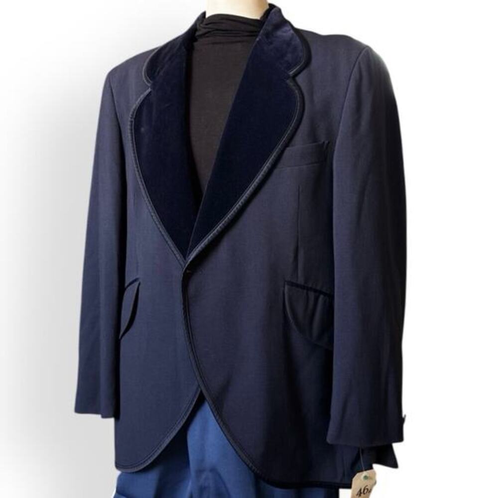 Vintage 1960s Tuxedo Jacket 46R Velvet Shawl Lapel After Six Blue Wool Prom Tux